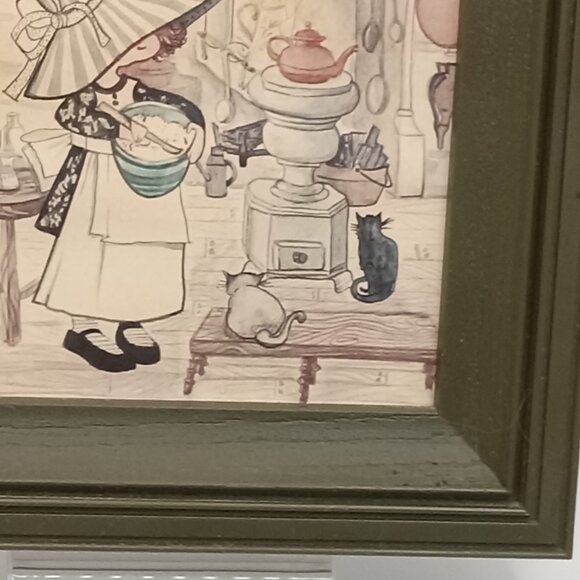 Blue Stripe BONNET GIRL Print Country Little Blessed Kitchen Cats 6.25x5.25" - Picture 9 of 10